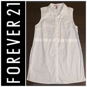 Forever 21 XXI White Button Down Sleeveless Top L